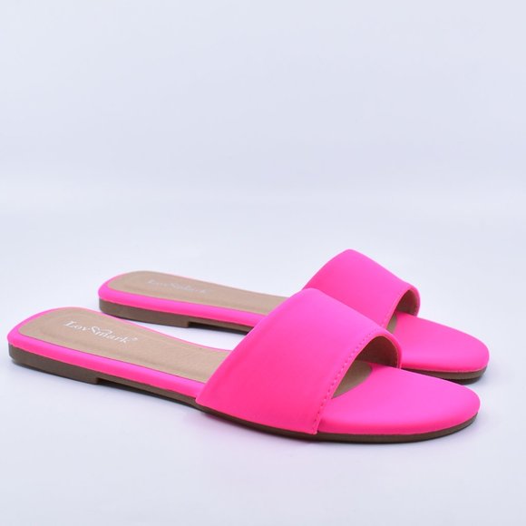 LovMark Shoes - Neon Pink Fabric Single Band Flat Summer Sandals